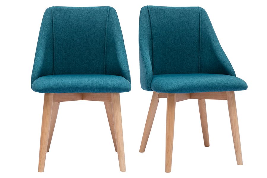 Stühle aus entenblauem Stoff mit Samteffekt und massivem Buchenholz (2er-Set) HIGGINS