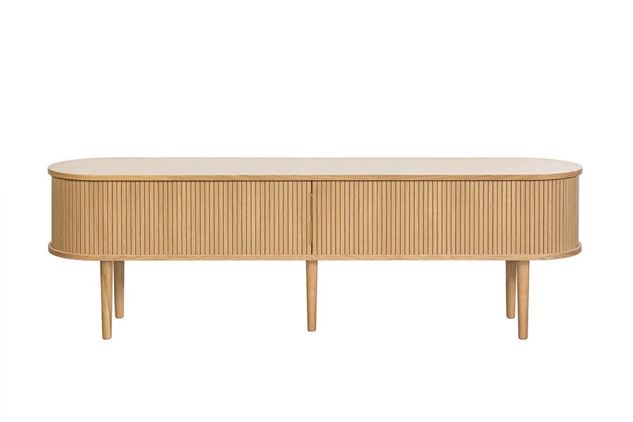 Mueble TV de roble claro con almacenaje y 2 puertas correderas 180 cm EPIC