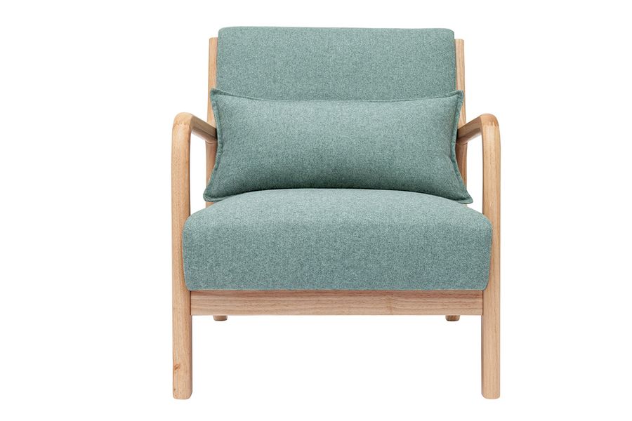 Poltrona scandinava in tessuto grigio verde e legno massello chiaro DERRY