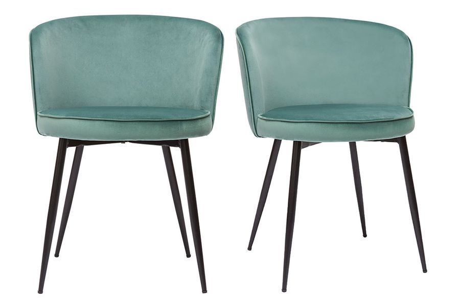 Chaises design en tissu velours vert céladon et métal noir (lot de 2) SERIF