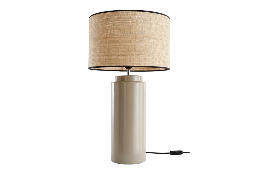 Lampada da tavolo in ceramica smaltata talpa e paralume in rafia MAJES