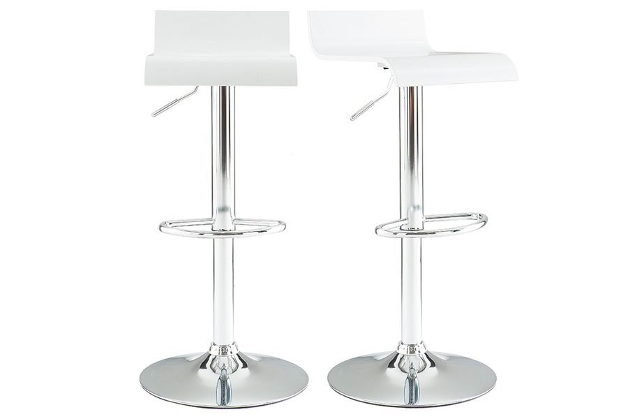 Set de 2 taburetes de cocina blancos con madera y acero cromado SURF V2