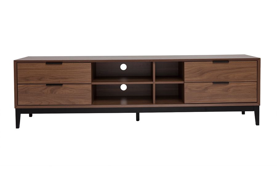 TV-Möbel im Vintage-Stil aus dunklem Walnussfurnier und schwarzem Metall mit Stauraum B180 cm SARTO