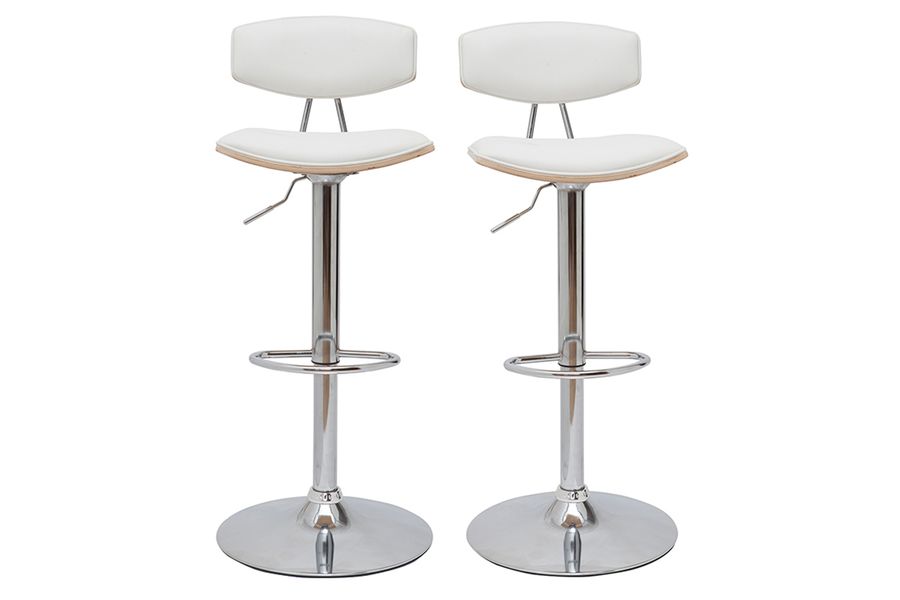 Tabourets de bar design réglables blanc et bois clair (lot de 2) VASCO