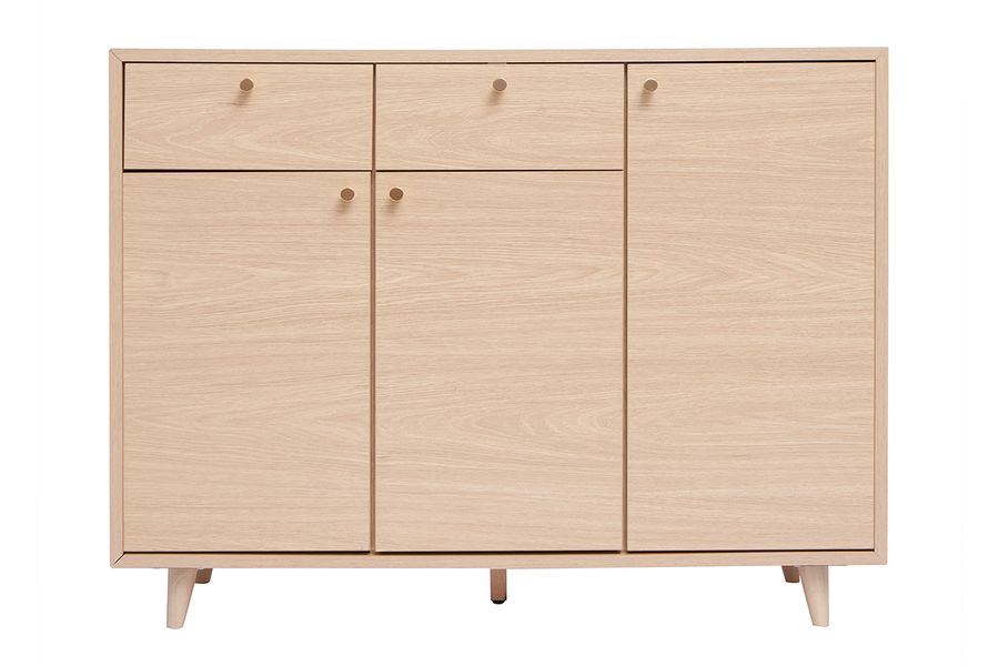 Mobile da ingresso - mobile contenitore per scarpe finitura legno chiaro rovere e metallo dorato L110 cm SILVESTRE