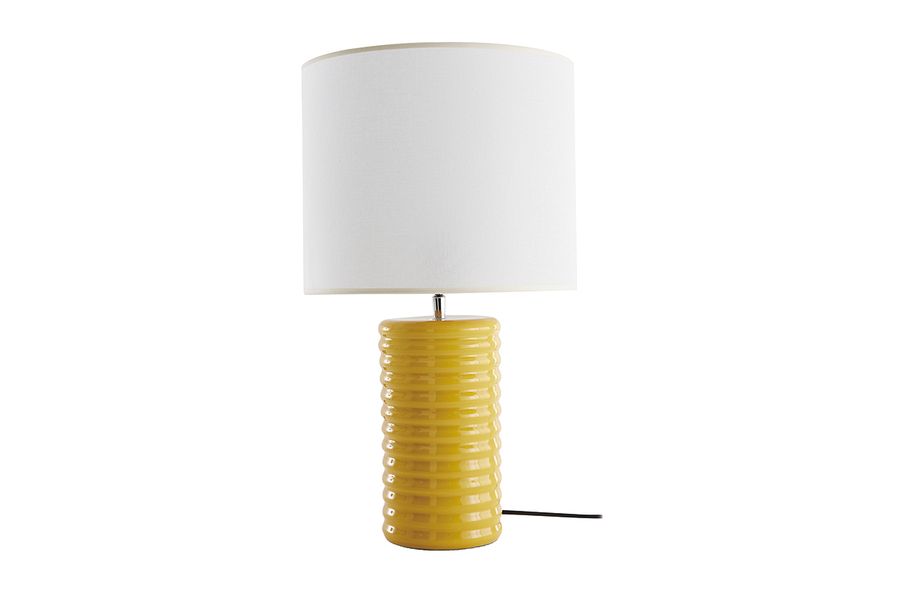 Lampada da tavolo in ceramica smaltata giallo e paralume écru BERRO