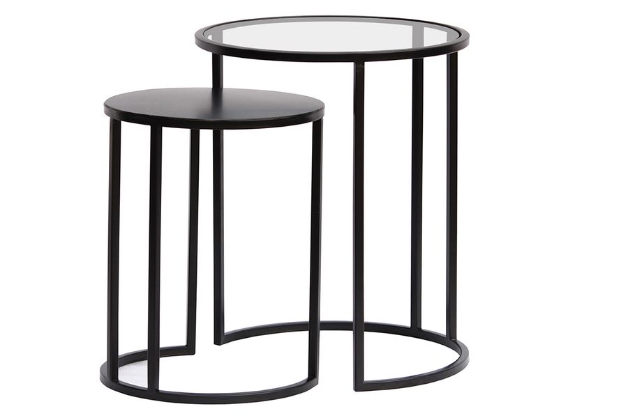 Tables d'appoint gigognes en verre trempé et métal noir TAHL