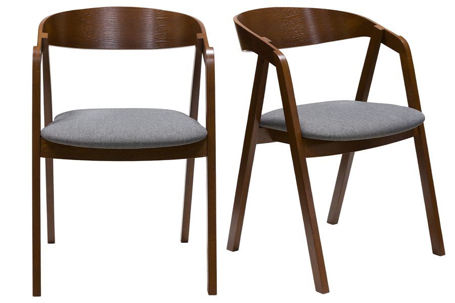 Chaises vintage empilables en bois teinté noyer et tissu gris (lot de 2) LOVA