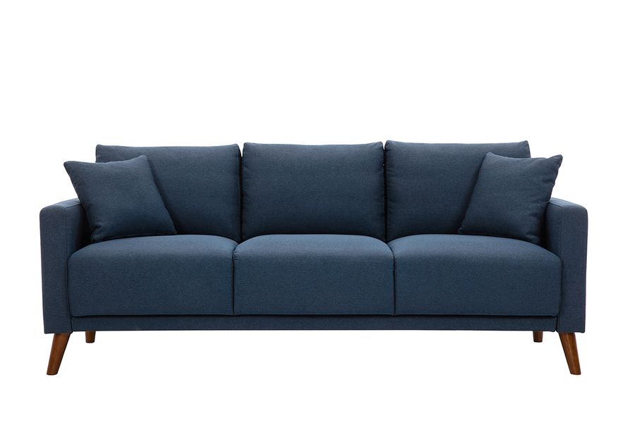 3-Sitzer-Sofa mit dunkelblauem Stoff und dunklem Holz MUNIK