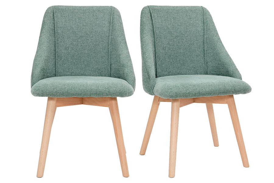 Stühle mit Stoff in strukturiertem Samteffekt in Grün und hellem Holz (2er-Set) HIGGINS