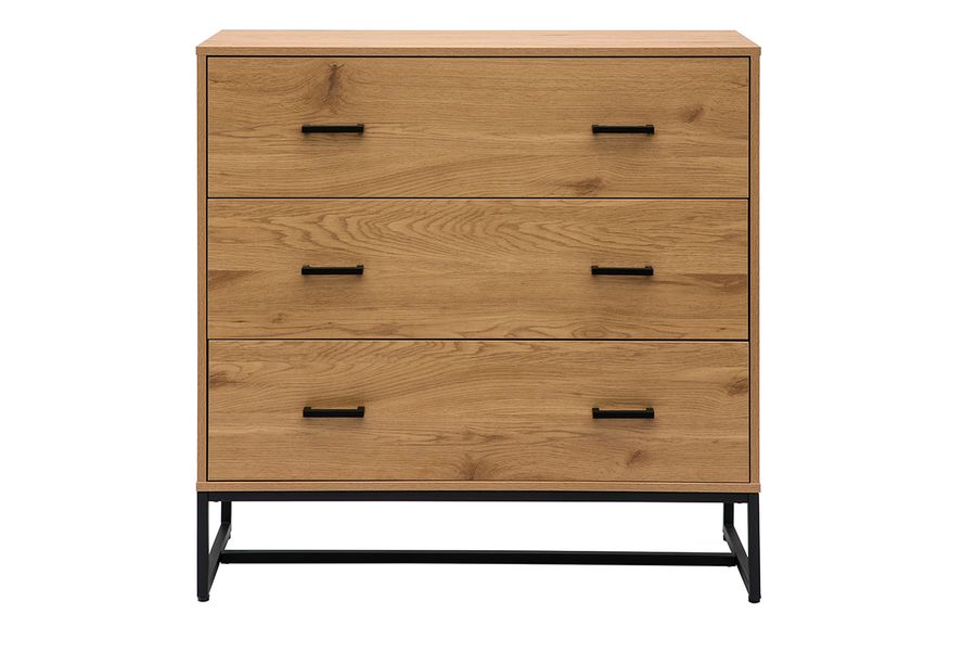 Commode 3 tiroirs finition bois clair chêne et métal noir L100 cm LOVATO