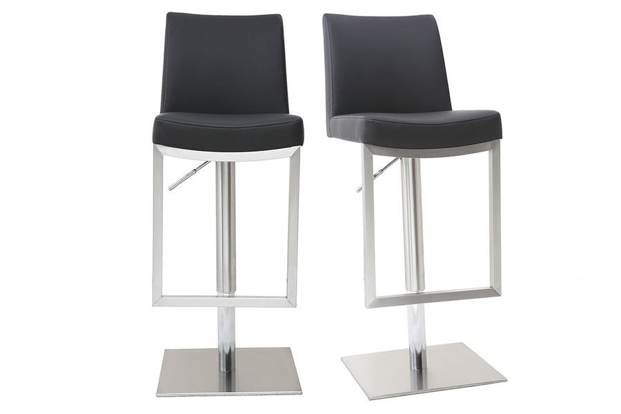 Tabourets de bar relevables noir et acier chromé (lot de 2) KYLE