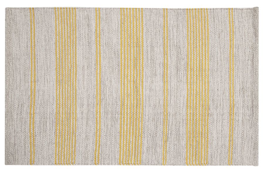 Tapis / Descente de lit rectangulaire beige à rayures jaunes 50 x 80 cm CABOURG