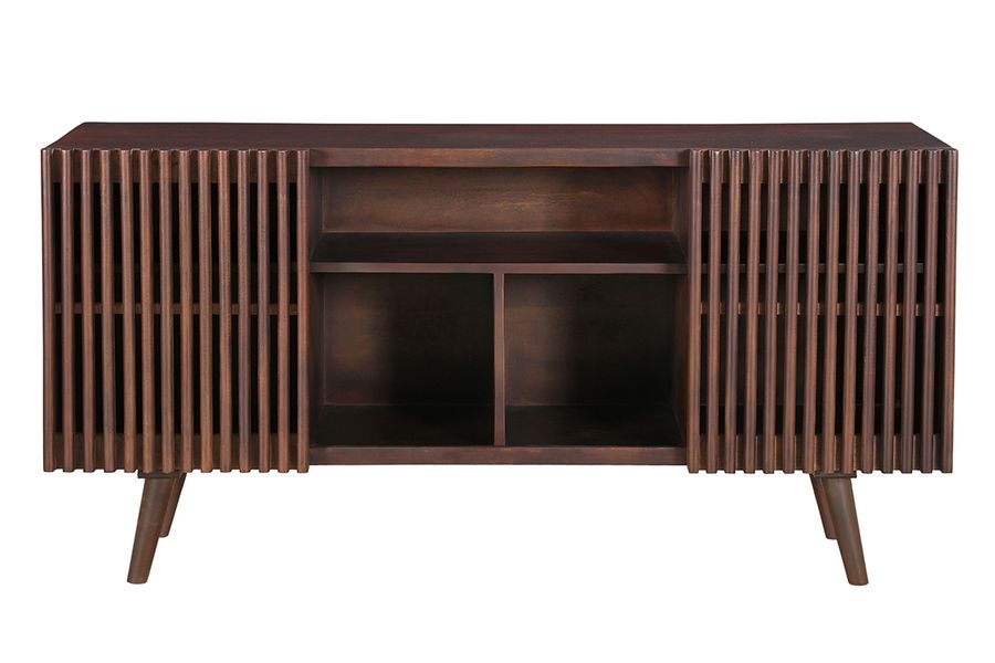 Buffet en manguier massif teinté bois foncé 2 portes coulissantes L140 cm ALBA