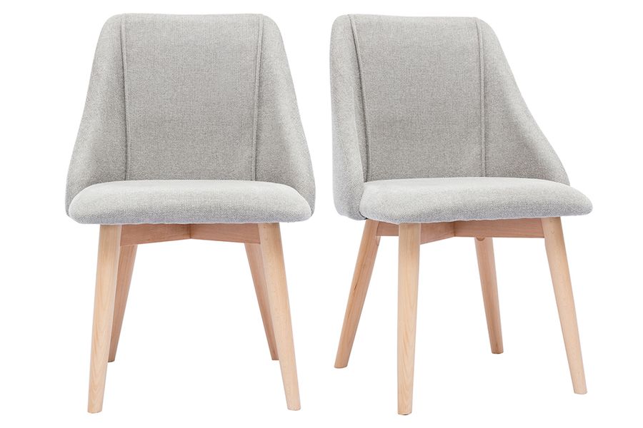 Stühle aus grauem Stoff mit Samteffekt und massivem Buchenholz (2er-Set) HIGGINS