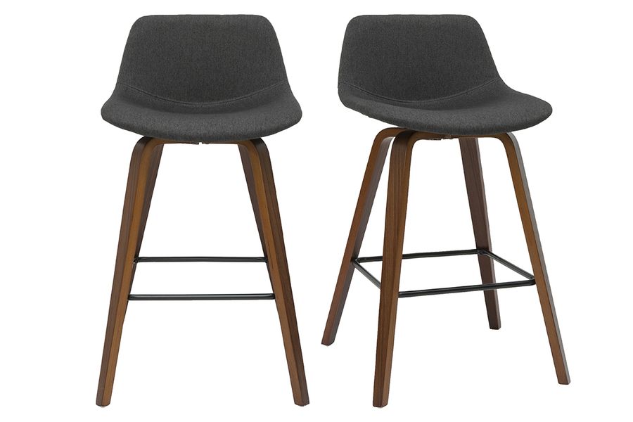 Tabourets de bar design gris foncé et noyer H65 cm (lot de 2) NONIE