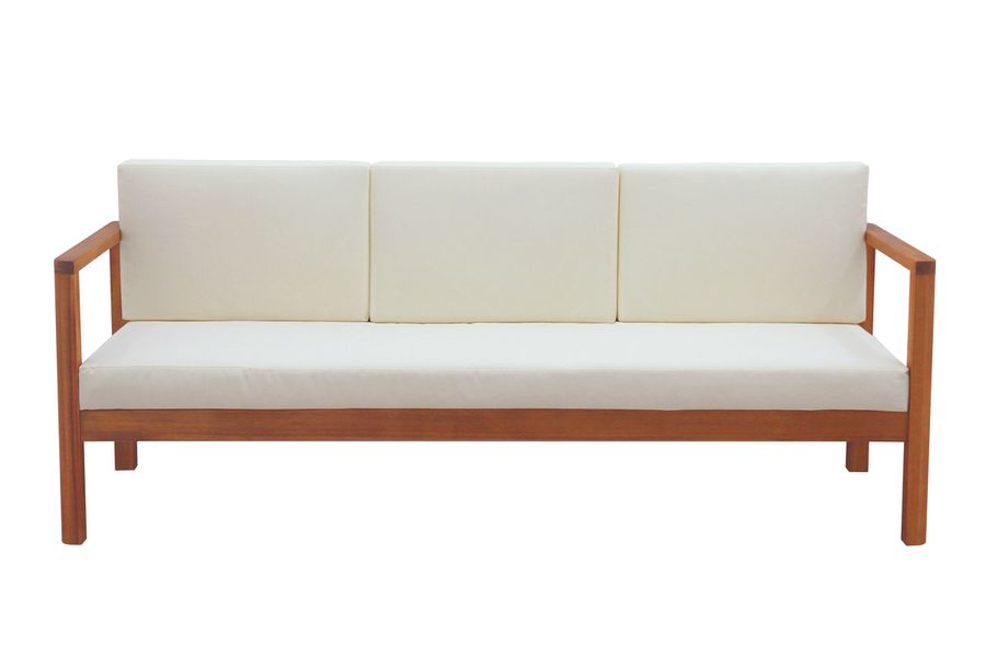 Canapé de jardin 3 places en bois massif et coussins déhoussables beige naturel L190 cm AKIS