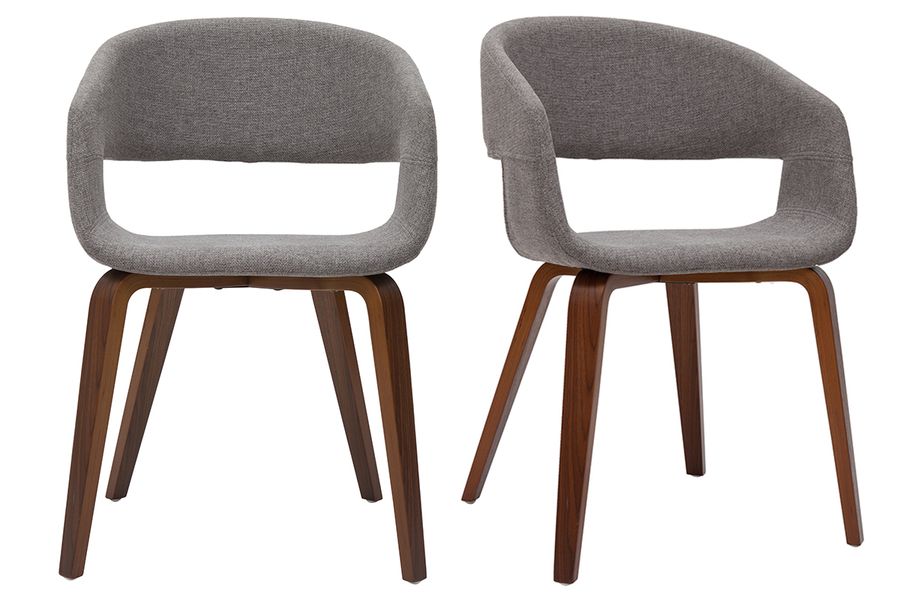 Chaises design en tissu gris et pieds en bois foncé noyer (lot de 2) SLAM