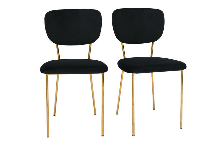 Sedie design in velluto nero e metallo dorato (set di 2) LEPIDUS