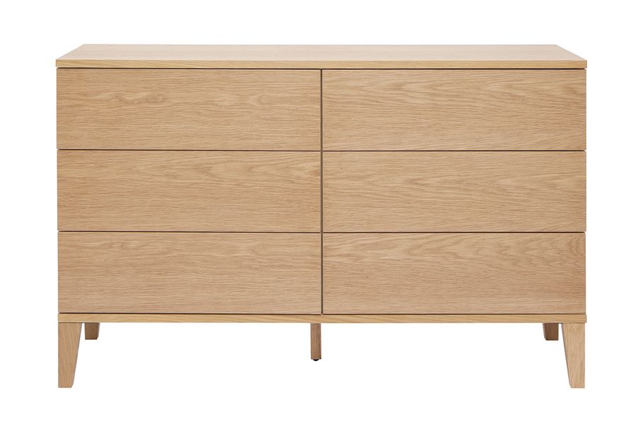 Commode en bois clair chêne 6 tiroirs L120 cm FREDDY