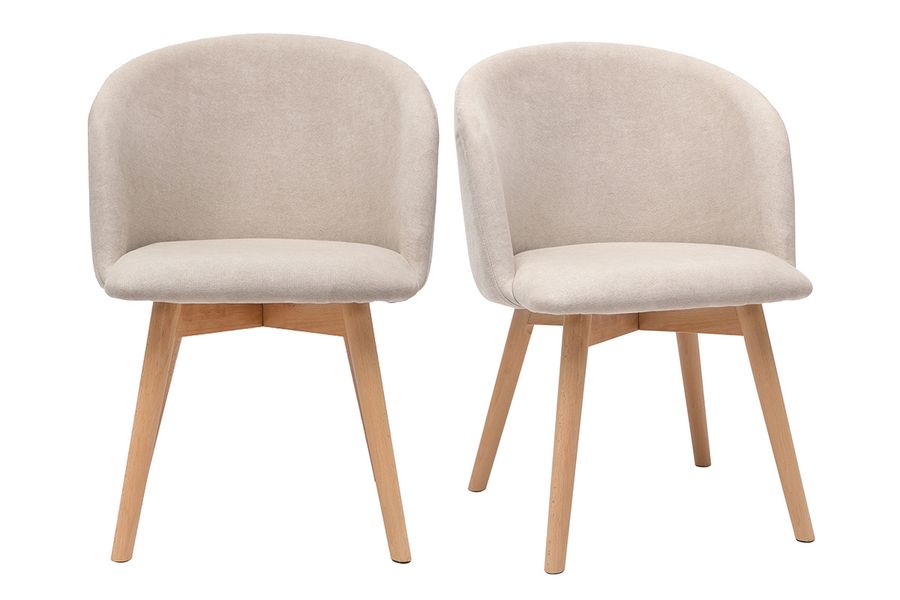 Sedie scandinave in tessuto effetto velluto beige e legno massello di faggio (set di 2) VANITY