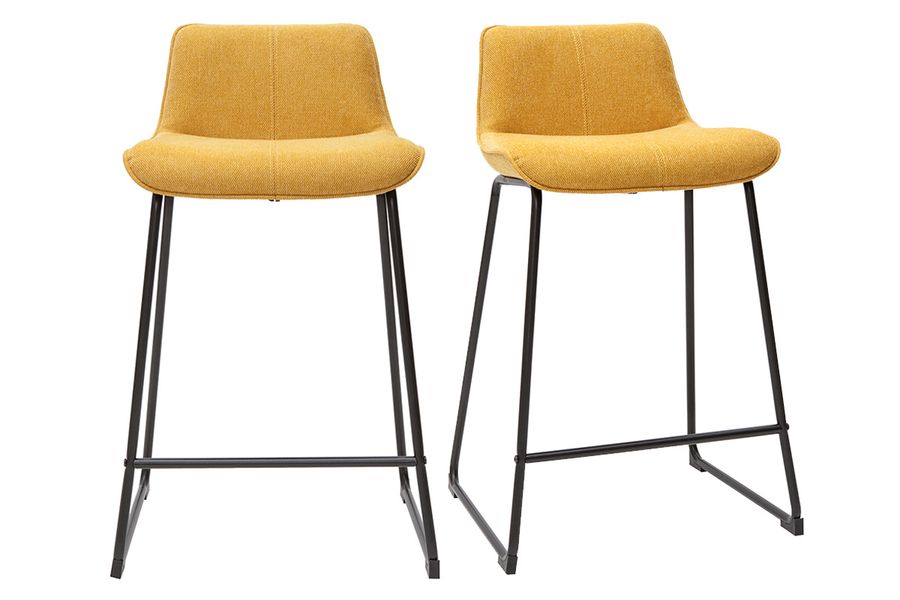 Barhocker senfgelber Stoff mit Samteffekt und Metall H65 cm (2er-Set) BOOST