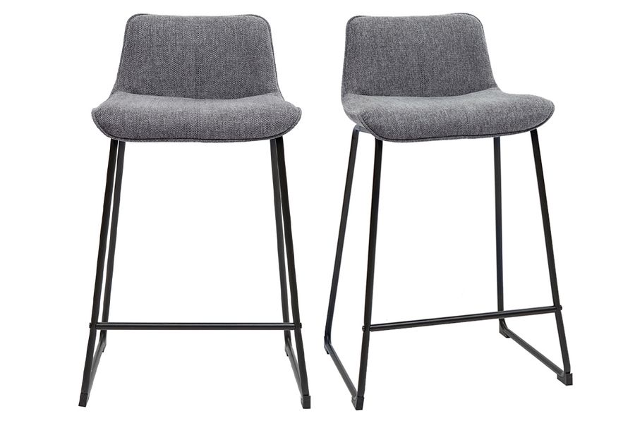 Barhocker grauer Stoff mit Samteffekt und Metall H65 cm (2er-Set) BOOST
