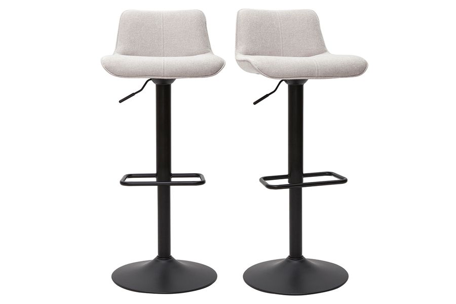 Set de 2 taburetes de cocina regulables y giratorios 360º de tejido efecto aterciopelado beige y metal BOOST