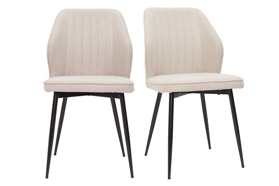 Set de 2 sillas de diseño de tejido efecto aterciopelado beige y metal negro FANETTE