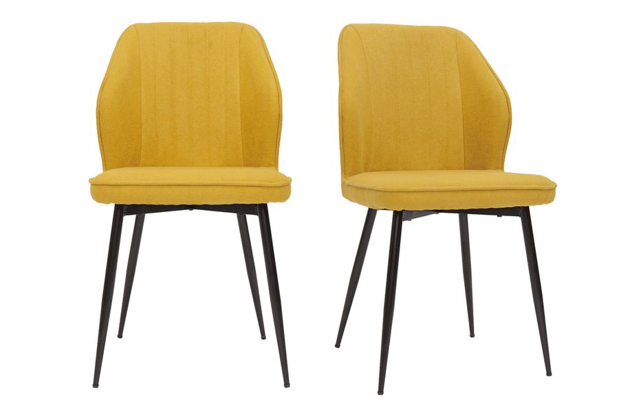 Set de 2 sillas de diseño de tejido efecto aterciopelado amarillo mostaza con patas de metal negro FANETTE