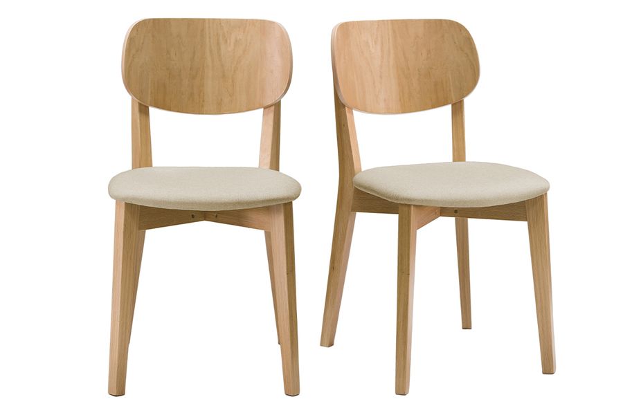 Vintage-Stühle Eichenholz und beige Sitzfläche (2er-Set) LUCIA