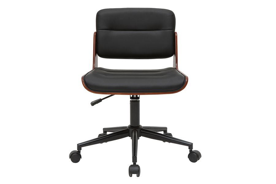 Chaise de bureau à roulettes design noir, bois foncé noyer et métal noir ARAMON