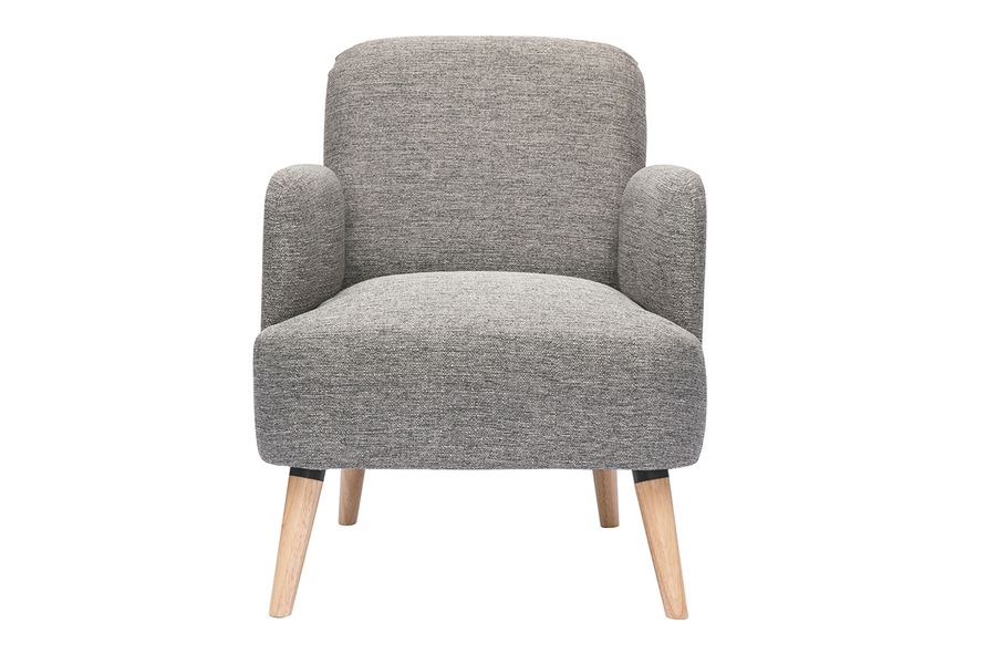 Sillón nórdico de tela gris claro y madera clara ISKO