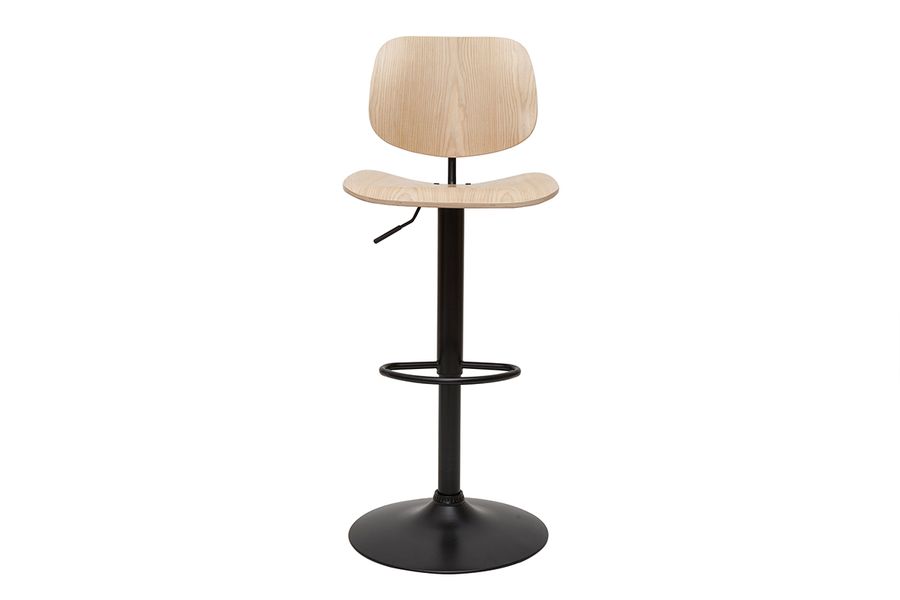 Tabouret de bar relevable bois clair et métal noir TOBIAS