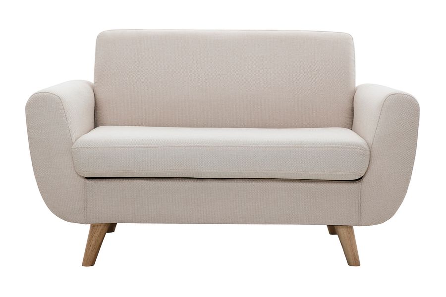 Canapé scandinave 2 places en tissu beige et bois clair PURE