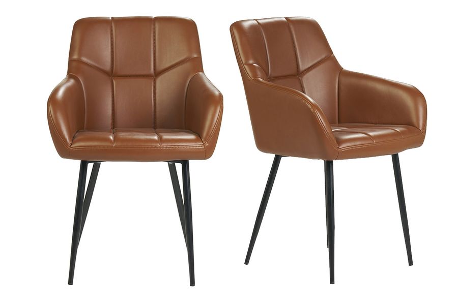 Design-Stühle aus braunem Polyurethan und schwarzem Metall (2er-Set) MONTERO