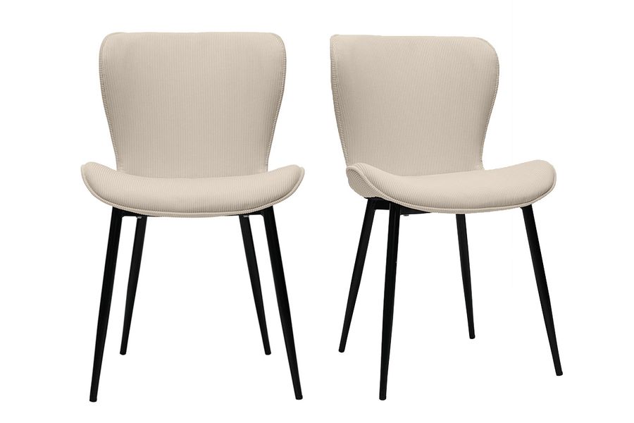 Design-Stühle aus beigem Cord mit Samteffekt und schwarzen Metallbeinen (2er-Set) ADDICT