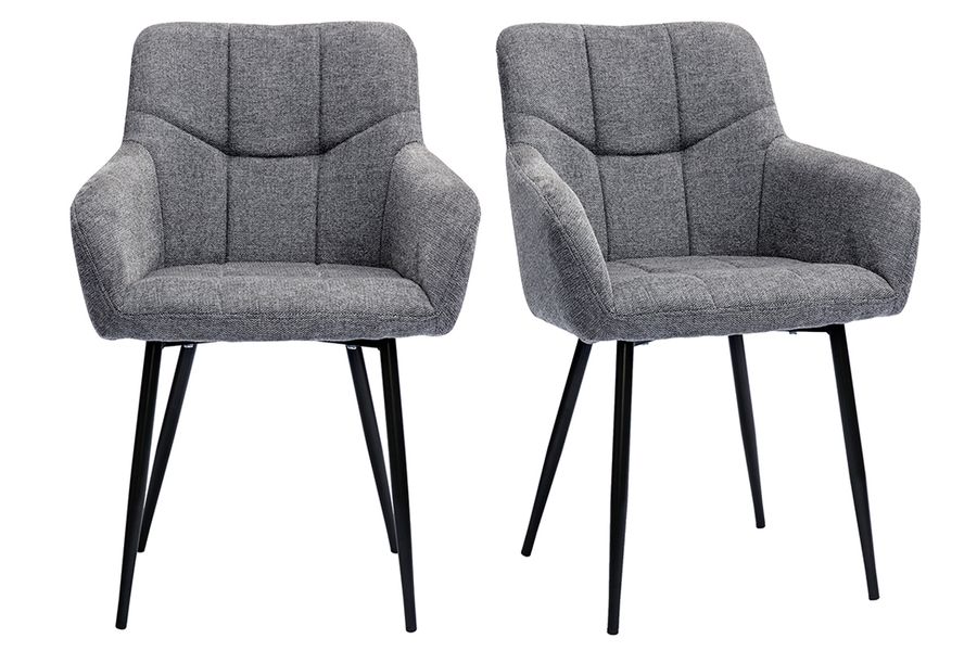 Chaises design matelassées en tissu velours texturé gris et métal noir (lot de 2) MONTERO