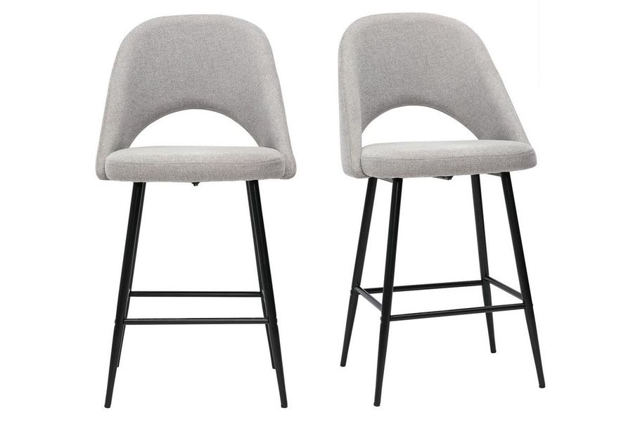 Tabourets de bar en tissu effet velours texturé gris H65 cm (lot de 2) COSETTE