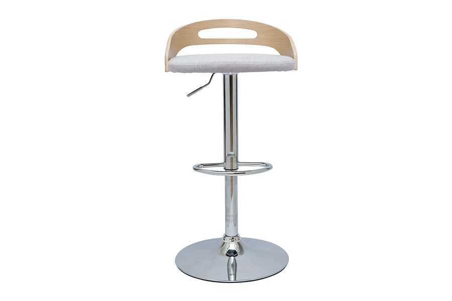 Tabouret de bar réglable design bois clair et tissu gris clair MANO