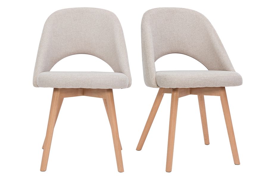 Sedie scandinave in tessuto effetto velluto testurizzato beige e base massello di faggio (set di 2) COSETTE