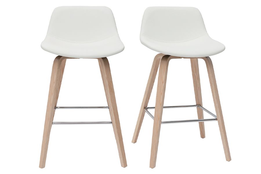 Set de 2 taburetes de cocina de diseño blanco con madera clara 65 cm NONIE