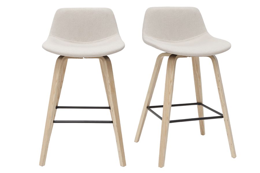Barhocker skandinavisches Design beige und Holz H65 cm (2er-Set) NONIE