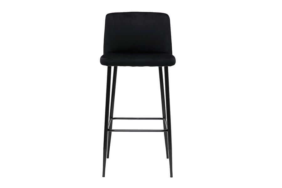 Tabouret de bar fixe velours noir et pied métal noir H78 MONTI
