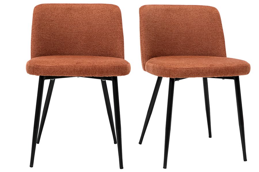 Stühle Stoff mit strukturiertem Samteffekt in Rostbraun und schwarze Metallfüße (2er-Set) MONTI