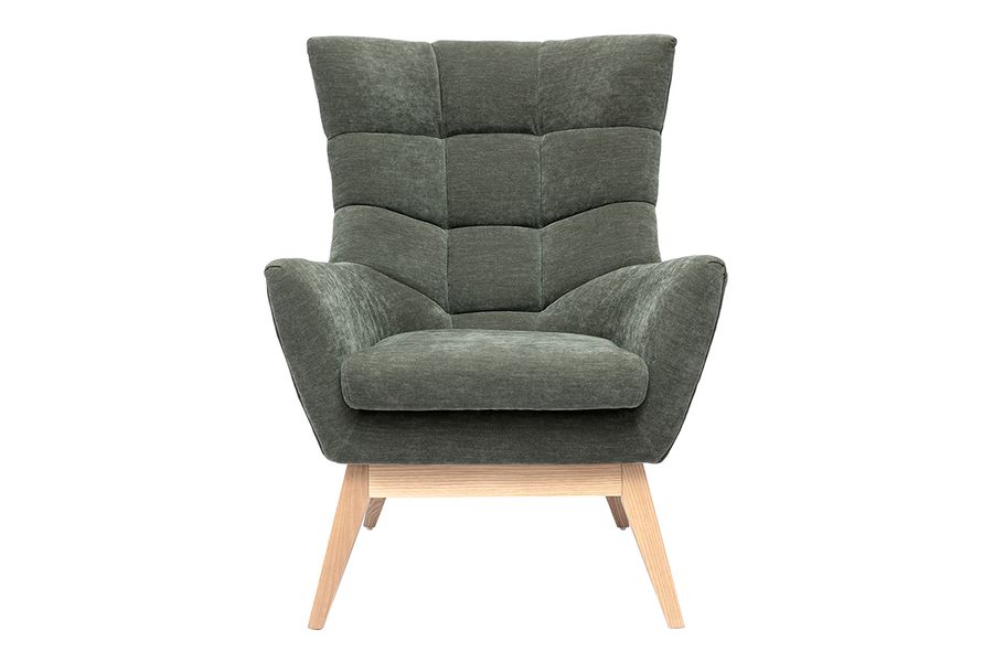 Poltrona scandinava effetto velluto kaki e legno BRODY