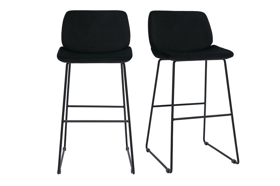 Sgabelli da bar fissi in tessuto velluto nero base metallo nero H65 (set di 2) KAOLY