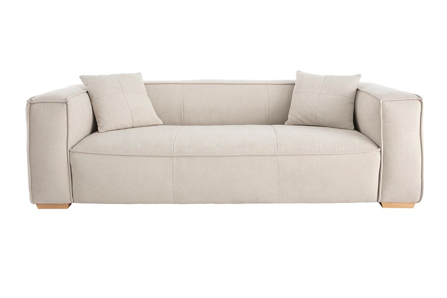 Sofa aus naturfarbenem Stoff mit Samteffekt 3-Sitzer COBAIN