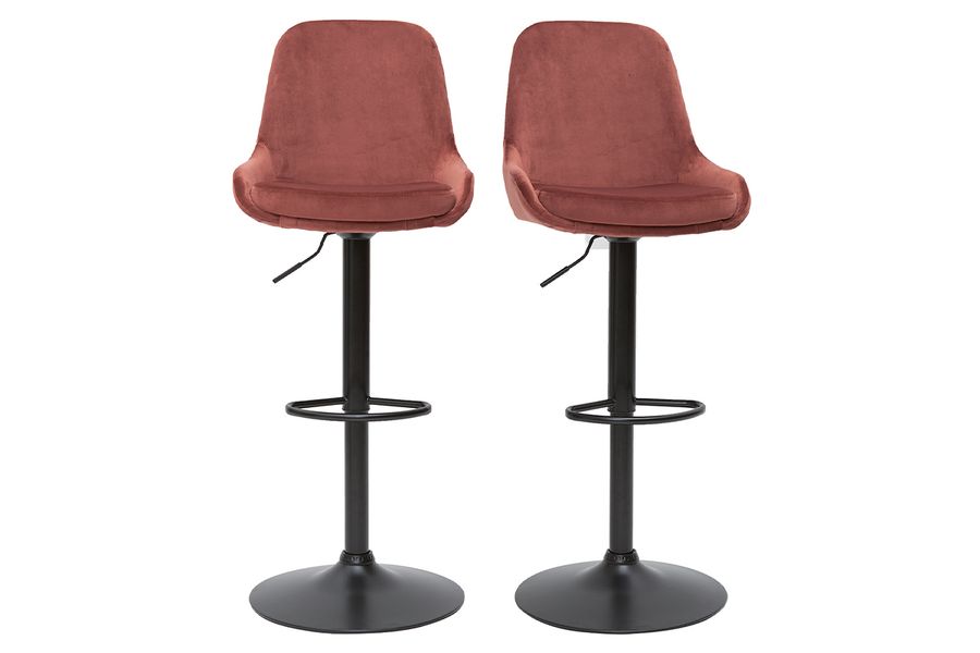 Tabourets de bar design réglables velours rouge tomette (lot de 2) HOLO