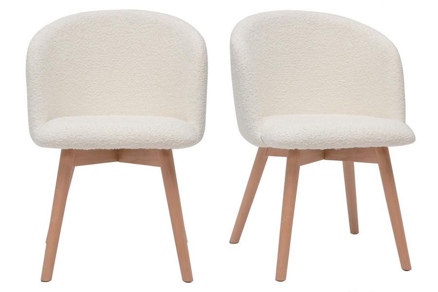 Sedie scandinave in tessuto effetto lana bouclé e legno massello di faggio (set di 2) VANITY